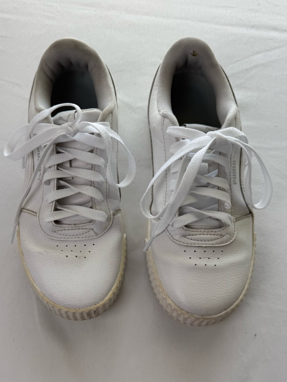 Puma Carina 2.0 White Low-Top Leather Sneakers Textured Platform Sole 80’s - Picture 1 of 8